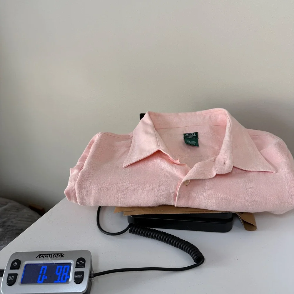 Mens Coastal XL Pink Linen Cotton Windowpane Camp Shirt Resort Summer Dadcore